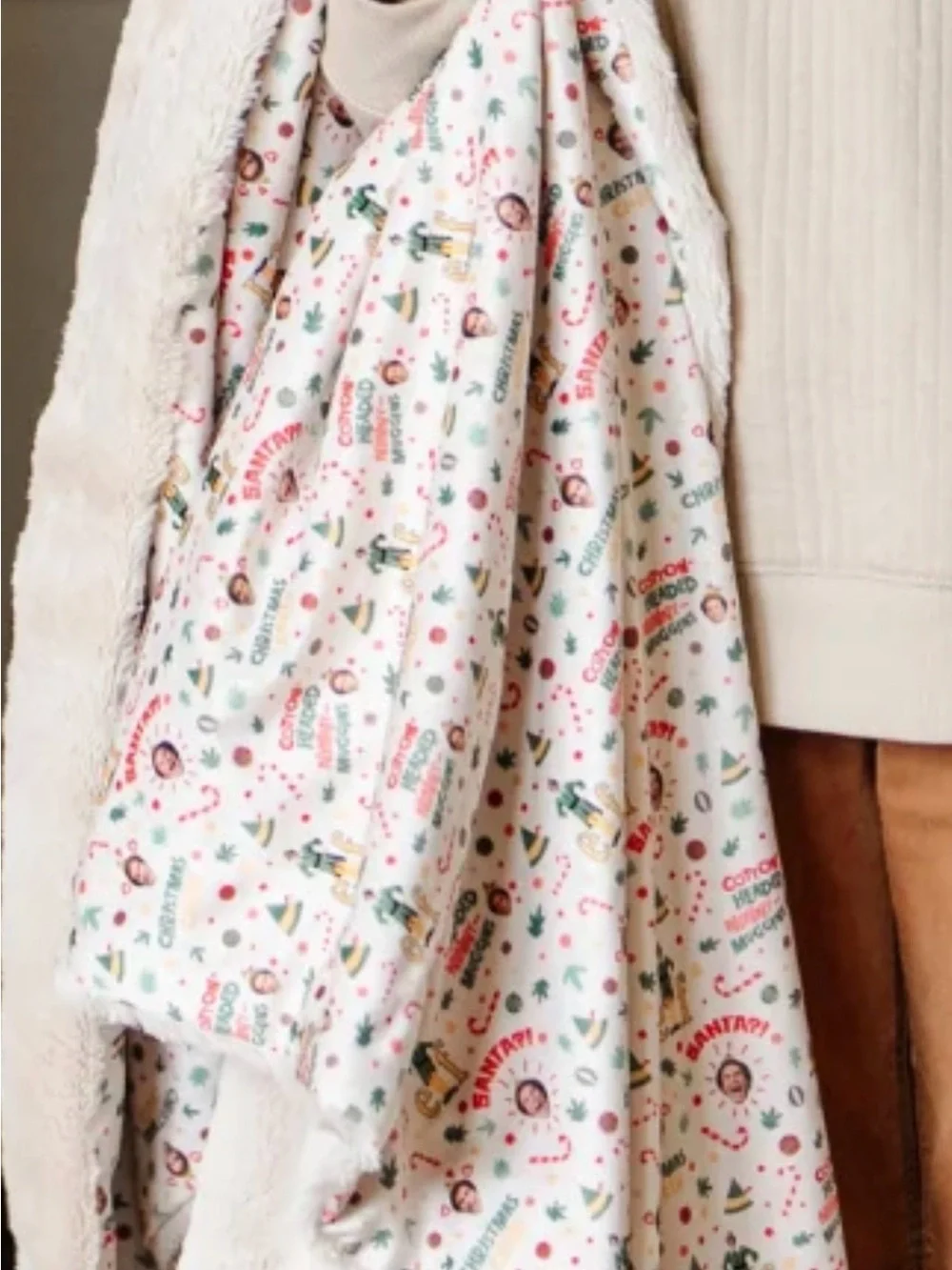 NWT Saranoni ELF Minky Lush Blanket - White w/ ELF/ Will Ferrell Print